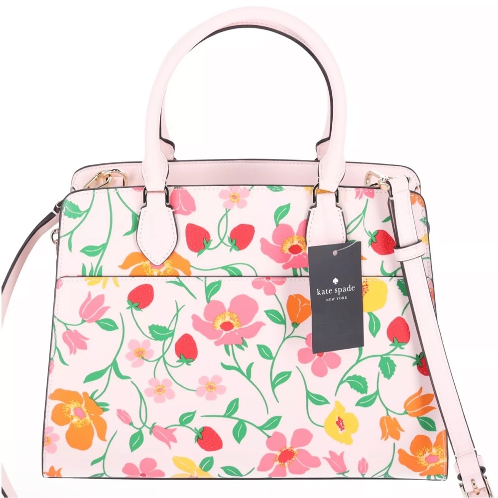Kate Spade Madison Medium Top Zip Satchel Pink Multi Strawberry Garden Floral - Picture 4 of 4